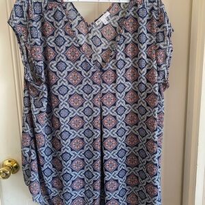 DR2 Blue and Orange Geometric Blouse